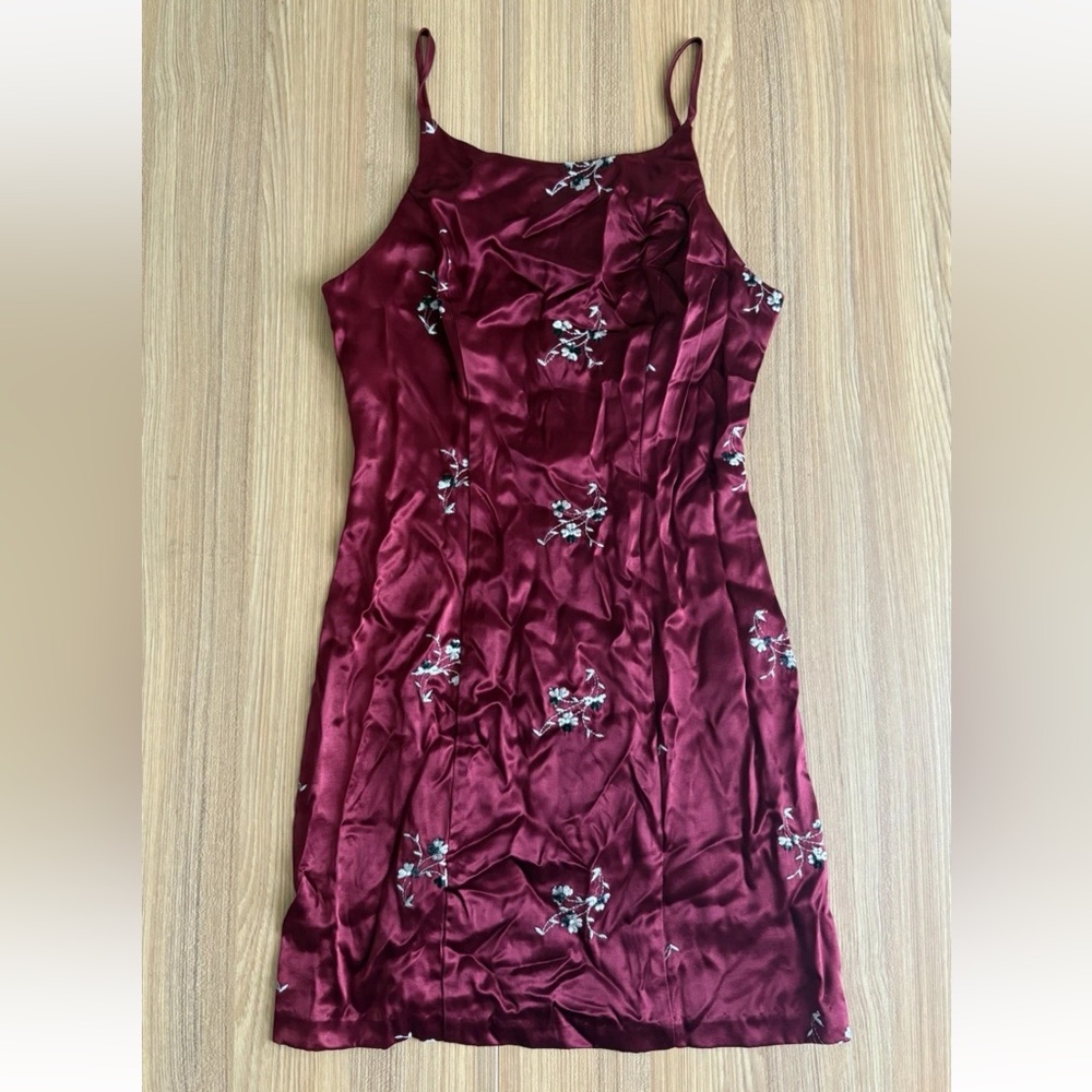Vintage XOXO Satin Mini Dress Sz 3 Burgundy 90s Y2K Asian Glam Feminine Delicate